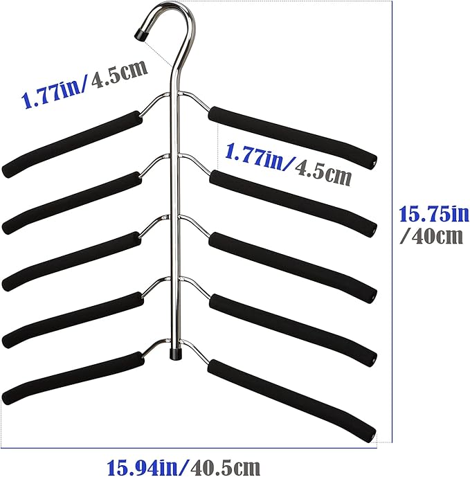 Hangers Space Saving Clothes Hanger 2 Packs Swing Arm Non Slip Padded Coat Hanger 5 Layers Heavy Duty Stainless Steel Sweater Shirt Hanger Closet Storage Organizer