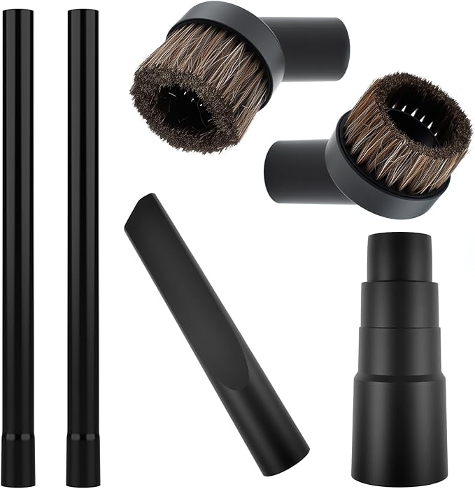 UBANU 6Pcs Vacuum Attachments Set - 17.7" Extension Wands, Crevice Tool, 2 Horse Hair Dust Brushes & Universal Hose Adapter for Cleaning Furniture, Blinds, Car Interiors