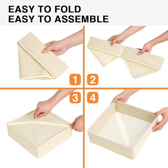 DIMJ Drawer Organizer Clothes, 15 Pack Dresser Organizer, Foldable Closet Organizers and Storage, Fabric Dresser Bins, Drawer Dividers for Nursery, Baby Clothes, Underwears, Sock (Beige)