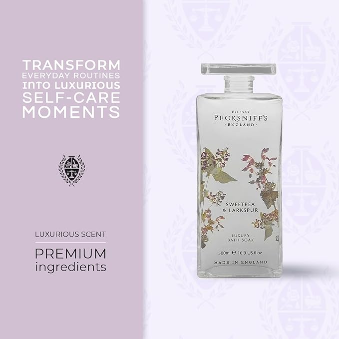 Pecksniff's Sweet Pea & Larkspur Bath Soak Decanter | 500ml/16.9 Fl Oz
