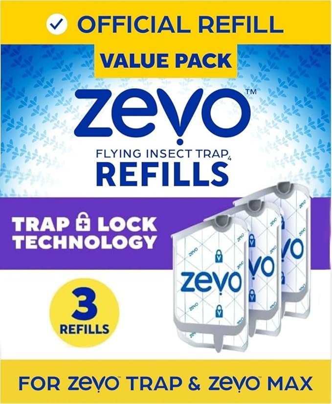 Zevo Plug-in Flying Insect Trap Refills, 3 Cartridges, Safe Indoor Bug Control for Home Use
