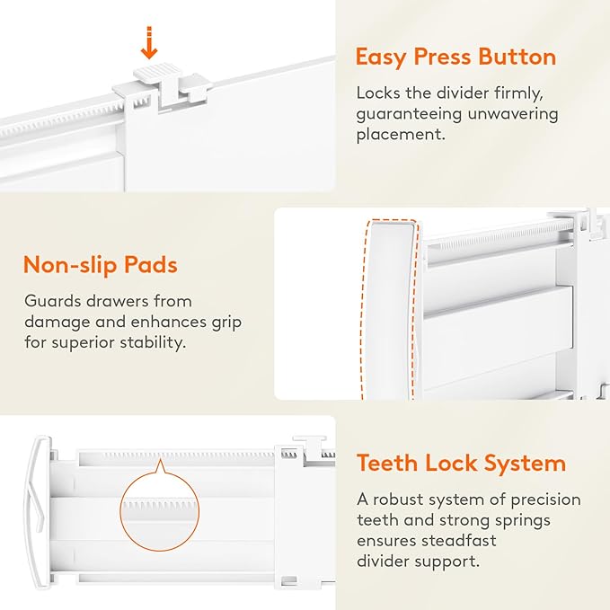 Lifewit 3.2" High 4 Pack Drawer Dividers, 10.2-16.5" Adjustable Dresser Drawer Divider, Expandable Drawer Organizers for Clothes, White Drawers Separators for Kitchen, Dresser, Bedroom, Bathroom