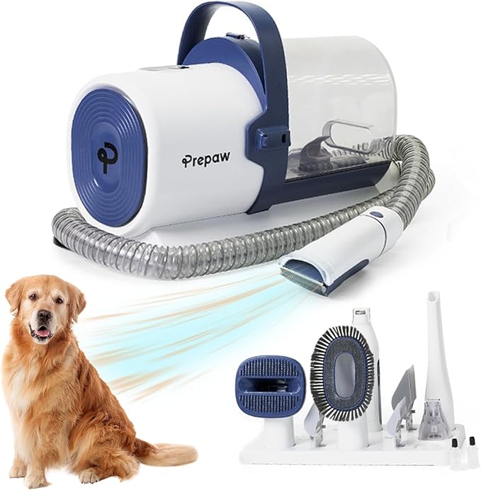 Prepaw Premium Pet Grooming Kit with Vacuum, 11000Pa Suction Power, 2.5L Dust Cup, 7 Grooming Tools, Cordless Paw Trimmer, Nail Grinder, Large Capacity Dust Cup, Whisper Operation, USA Design
