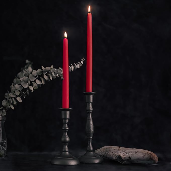 Bluecorn Beeswax Taper Candles, 100% Pure Natural Bees Wax, 8 Inch Pair, Red Candlesticks, Unscented, Clean Burning & Dripless, Long Lasting, Thanksgiving & Christmas Decor, American Made, 1 Count