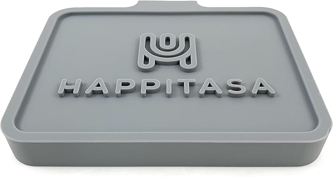 Happitasa Silicone Soap Dish Tray and Sponge Holder with Drain Chute, Pack of 2 | Bathroom and Kitchen Sink Organizer Caddy (Grey, 5.2"x4", 7.2 Ounces)