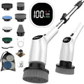 Wky G3 Electric Spin Scrubber - 10-in-1 Cordless Shower Scrubber & Cleaning Brush with Extendable Handle, 2 Speeds, IPX7 Waterproof Brush Heads, LED Display, Smart AI Chip,for Bathroom, Kitchen White