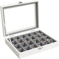 Wudygirl 24 Grid Jewelry Organizer Small Jewelry Box Velvet Earring Holder Organizer for Women Ring Holder Display for Drawer Jewelry Case Earring Organizer with Lid Jewelry Storage (Gray)