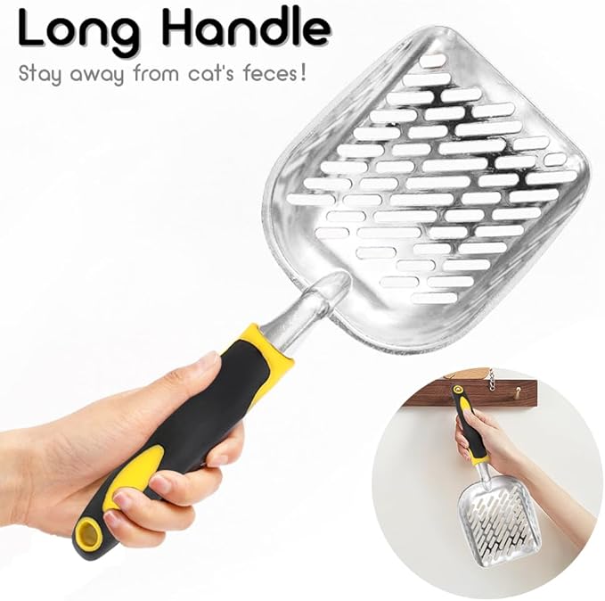 Apidgrowth Cat Litter Scoop-Metal Cat Scooper-Long Handle Scoop,Cat Scooper-Poop Sifting-Mesh Shovel-Suitable for Cat Litter Box, (Yellow)
