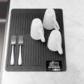 GORILLA GRIP 100% BPA-Free Patented Silicone Dish Drying Mat for Kitchen Counter, Water Catching Ribbed Design, Easy Clean Waterproof Sink Liner, Heat Resistant, Fits Under Rack, 12x16 Inch, Black