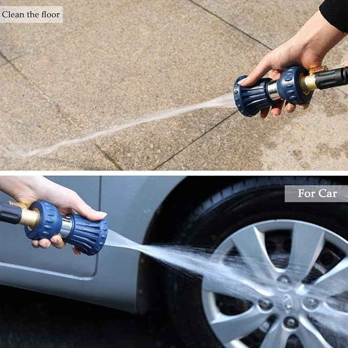 HOSUN Garden Hose Nozzle, Fireman Style Hose Nozzle, Heavy Duty Brass Hose Nozzle, Leak Proof & Best High-Pressure Sprayer for Plants Watering, Car Washing, Pet Washing, etc. (blue)
