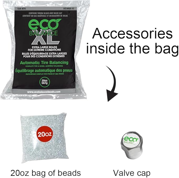 ECO Balance 20-ECOXL4 ECO XL Extreme Condition Tire/Wheel Balancing Beads - Off-Road Vehicles, Light Duty Truck Tires, (4) 20oz Balance Bead Bags, (4) Valve Caps