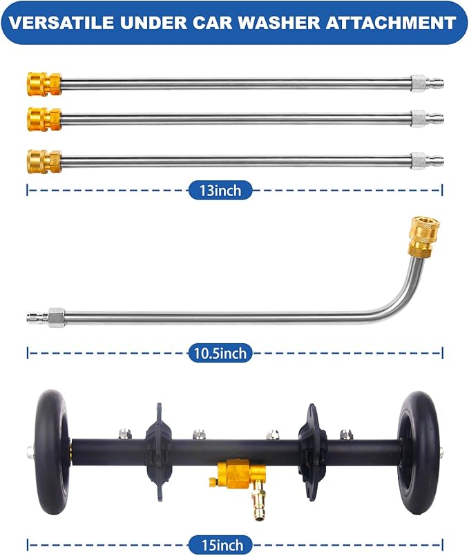 DUSICHIN Undercarriage Cleaner Water Broom Pressure Washer Attachment, 16 Inches Undercarriage Washer, Pressure Washer Underbody Cleaner 4 Extension Wands 4 nozzles for Garden Hose Too DUS3202