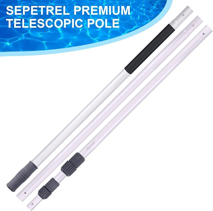 Sepetrel Pool Pole-Upgraded Professional 15 Foot Telescoping Swimming Pool Pole with Threaded Tips,Adjustable Telescopic Poles,for Skimmer Net,Brush,Vacuum Head
