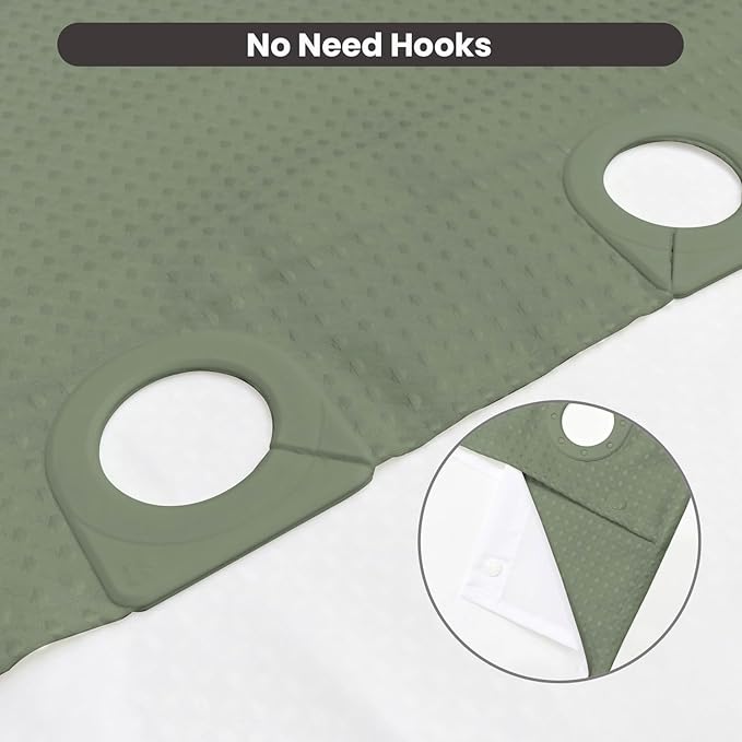 Inhousolu No Hook Waffle Weave Shower Curtain with Removable Snap in Fabric Liner Set for Bathroom, 230 GSM Heavy Duty Weighted Hem, Water Repellent Washable Bath Curtains, 72 x 78 Inch, Sage Green