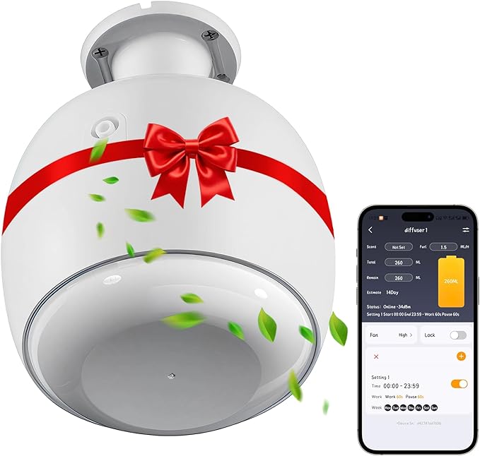 Smart AI Control Essential Oil Diffuser, Ultrasonic Aromatherapy Fragrant Oil Humidifier Vaporizer, Timer and Auto-Off Switch with Essential Oil (Ceiling-Mounted)