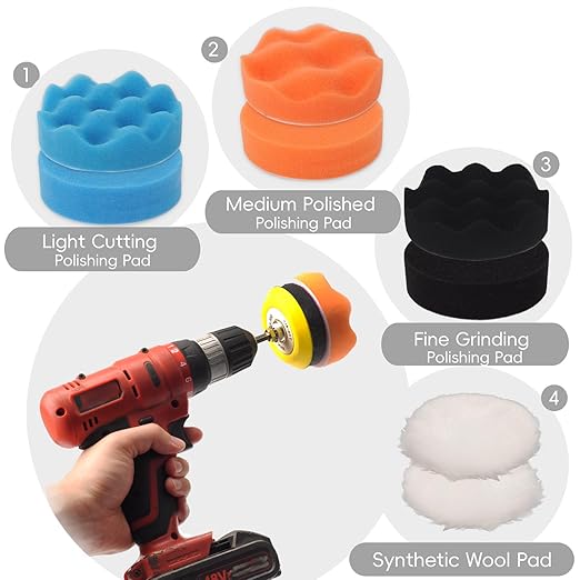 145pcs 3 inch Sandpaper Polishing Kit for Headlight Restoration, 60 to 10000 Grit Wet Dry Sanding Dicsc with Drill Buffing Pad and Foam Polishing Pads