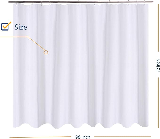 N&Y HOME Fabric Shower Curtain Liner Oversize 96 x 72 inches, Hotel Quality, Washable, Water Repellent, White Bathroom Curtains with Grommets, 96x72