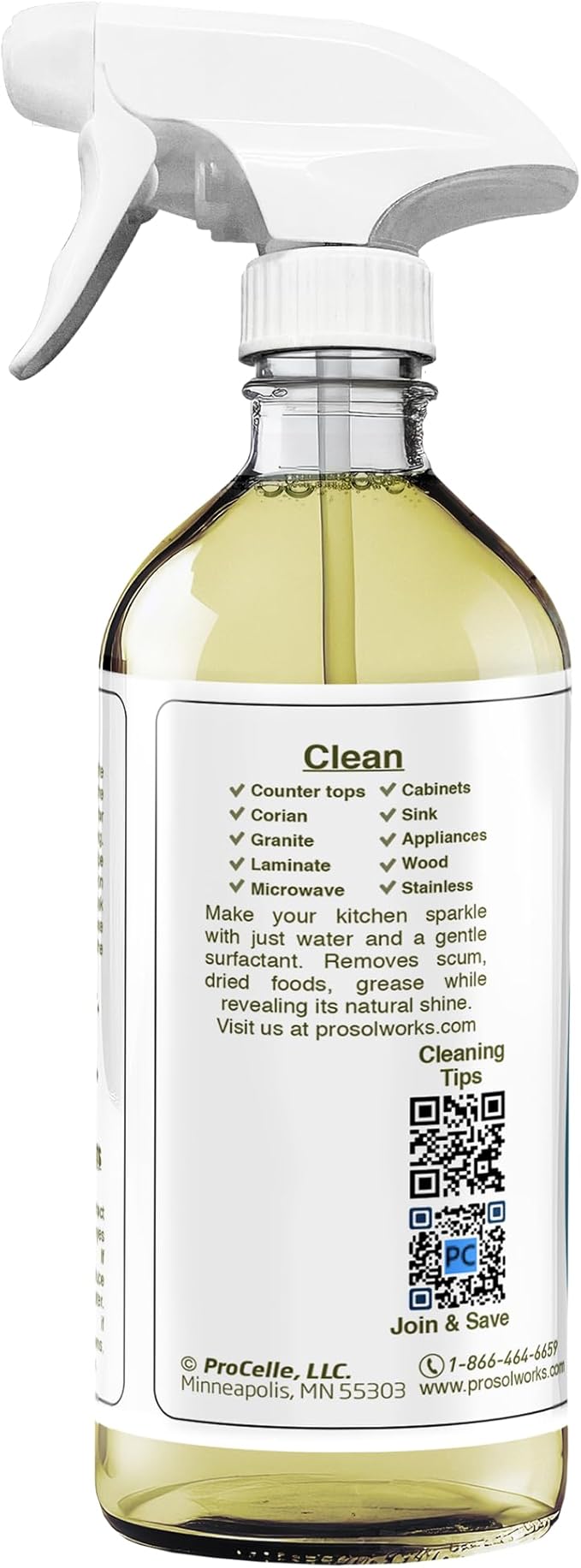 PROSOL WORKS Kitchen Cleaner 16 oz - Daily Cleaning Spray for Countertops, Sink, Cabinets, Appliances, & Stainless Steel Cleaner Revealing Natural Shine & Refreshing Scent - Safe on All Surface
