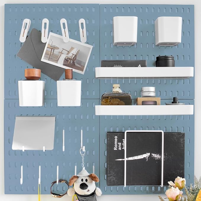 RIVTUN Wall-Mounted Pegboard Kit, 25.2" x 25.2" Organizer Panel – Large, Cost-Effective & Nail-Free Installation Blue