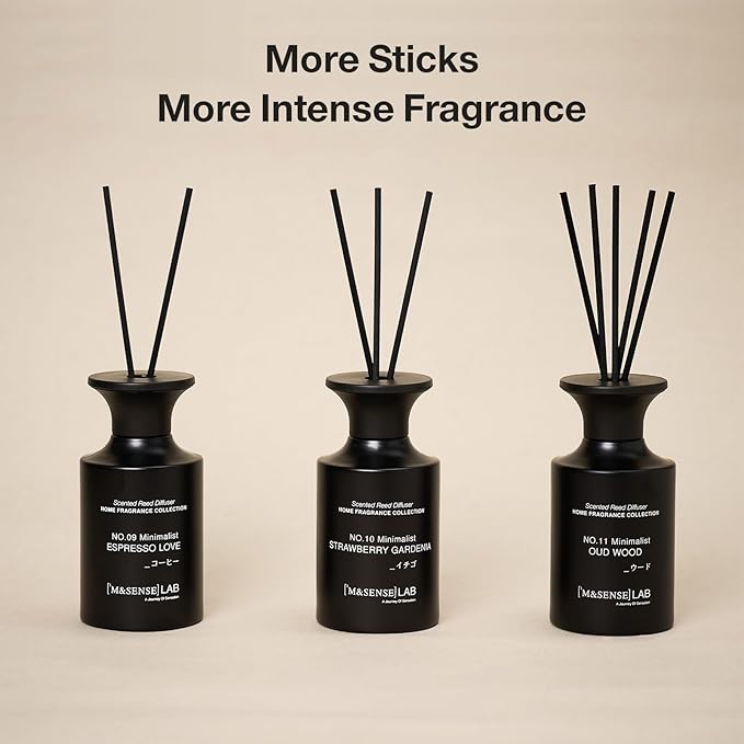 M&SENSE Reed Diffuser Set, 10.14 fl oz Large Reed Diffuser, Oud Wood Scented with Natural Essential Oils, Long Lasting with 7 Sticks, Non-Toxic Home Fragrance Reed Diffuser for Bedroom, Bathroom
