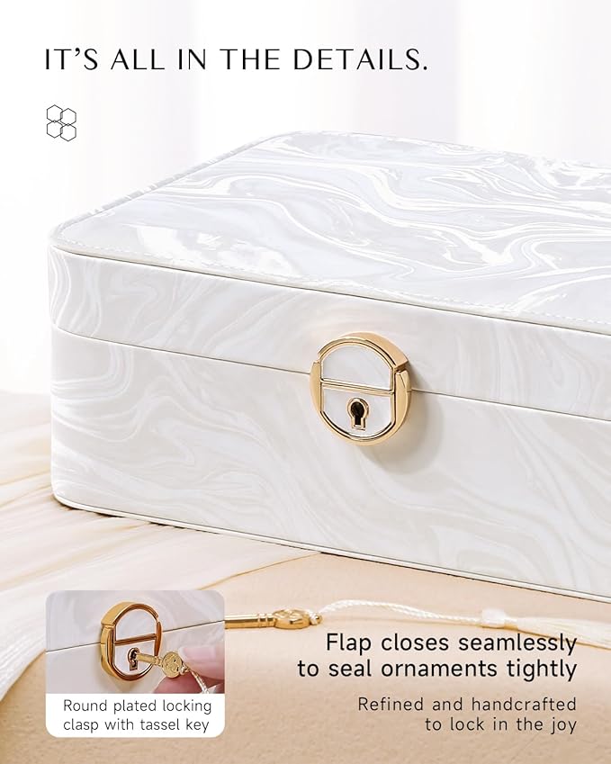 CASEGRACE 2-Layer Jewelry Box with Removable Tray, Portable Jewelry Organizer for Earrings Necklaces Rings, Gift for Women Girls on Birthday Valentine's Day (Fluorescent white)