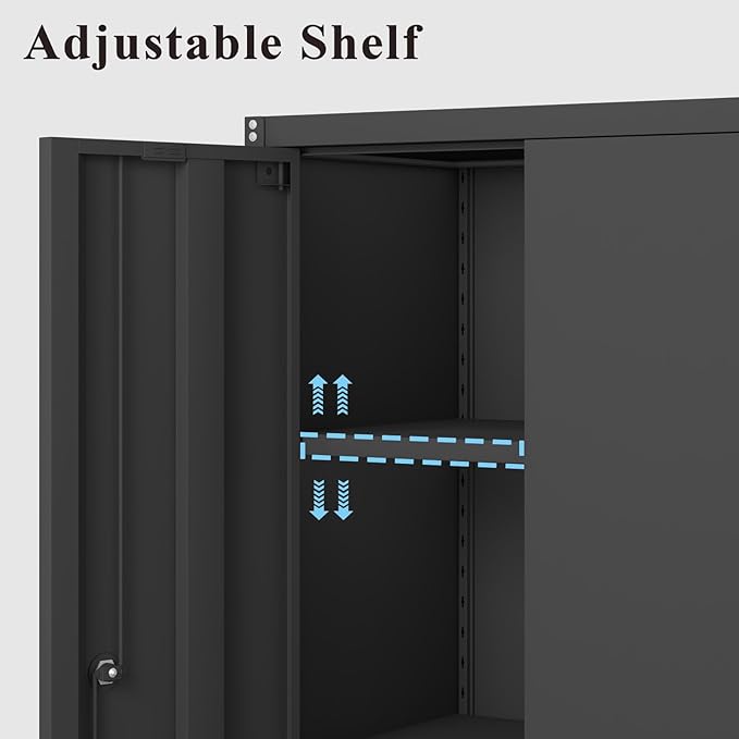 28" H Garage Storage Cabinet, Metal Garage Wall Cabinets with Doors and Shelves, Small Wall Mount Cabinet for Kitchen, Garage, Laundry Room, Pantry, Black