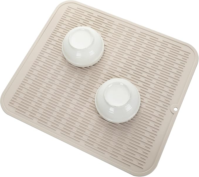 MicoYang Silicone Dish Drying Mat for Multiple Usage,Easy clean,Eco-friendly,Heat-resistant Silicone Mat for Kitchen Counter or Sink,Refrigerator or Drawer Liner Tapioca XL 18 inches x 16 inches