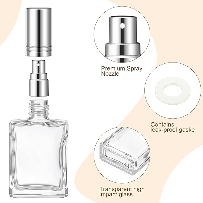 Domensi 30 Pcs 15 ml Glass Perfume Bottles Mini Glass Empty Spray Atomizer Bottles Bulk Refillable Perfume Dispenser Container with Pump Tool for Travel Cleaning Skin Care(Silver)