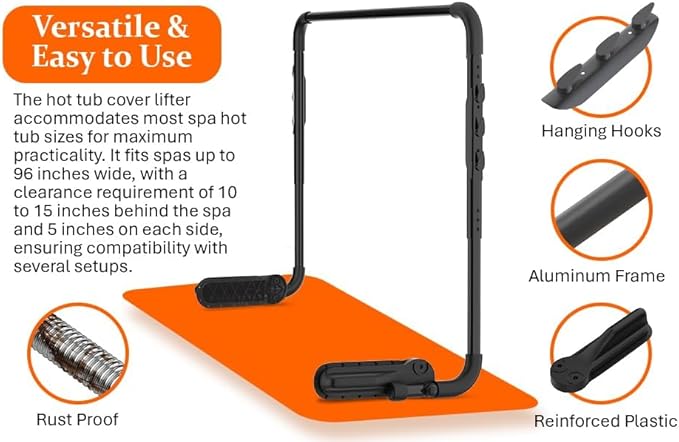 Byers Choice Hot Tub Cover Lifter - 96" to 72" Pivot Top Mount Spa Cover Lift - Adjustable Hot Tub Cover Lift - Fits Most Spa Hot Tubs - Collapsible Spa Cover Lifter - Reinforced Brackets Lift