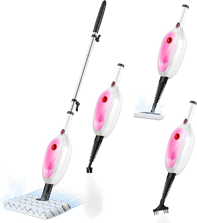 Steam Mop, Detachable Handheld Steam Cleaner with 10-in-1 Multipurpose Accessories, Two-sided Mop, Double Cleaning Area, Multi Surfaces Steamer for Wood Floor, Tile, Window, Clothes, Furniture & Grout