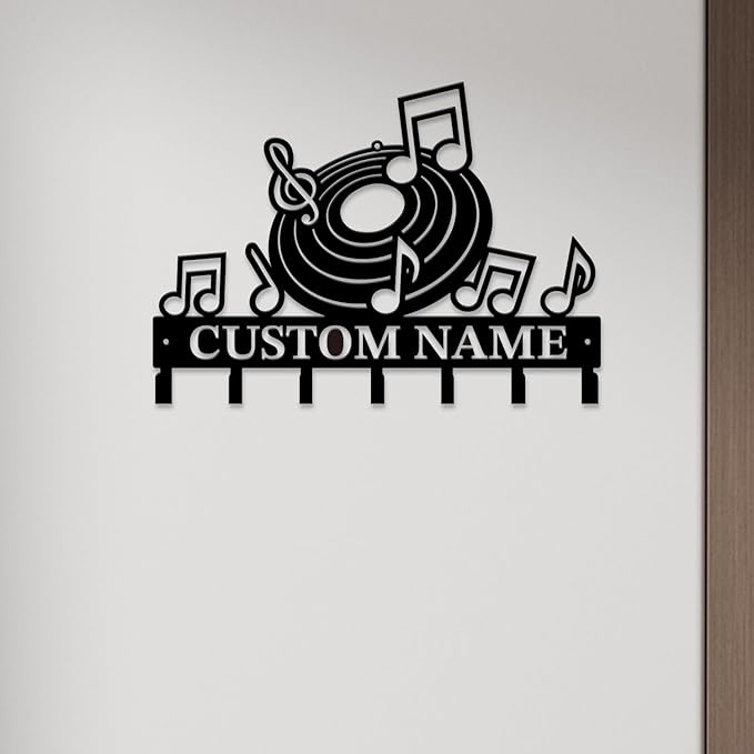 Personalized Custom Music Wall Hooks,Metal Music Room Art Clothes Hooks,Metal Music Wall Home Storage Decorative,For Front Door, Hallway, Kitchen, Bedroom,Keys,Hats (Style A)