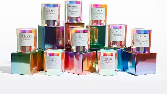 Moodcast Girls Trip Scented Candle - Aesthetic Candle for Home, Lemon, Rhubarb & Cassis Bud, Clean Coco Wax Blend, Vegan, Paraben Free, 45-Hour Long Lasting Burn - 8oz