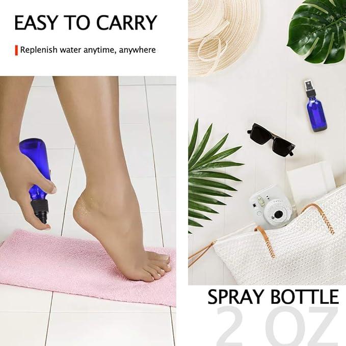 Wedama Spray Bottle, 2 oz Fine Mist Glass Spray Bottles, Little Refillable Liquid Containers for Watering Flowers Cleaning (16 Pack, Blue)