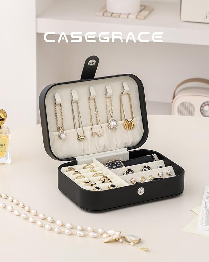 CASEGRACE Jewelry Box For Women Portable Travel Jewelry Case for Necklace Earring Rings Jewelry Holder Case Gift Box Girls