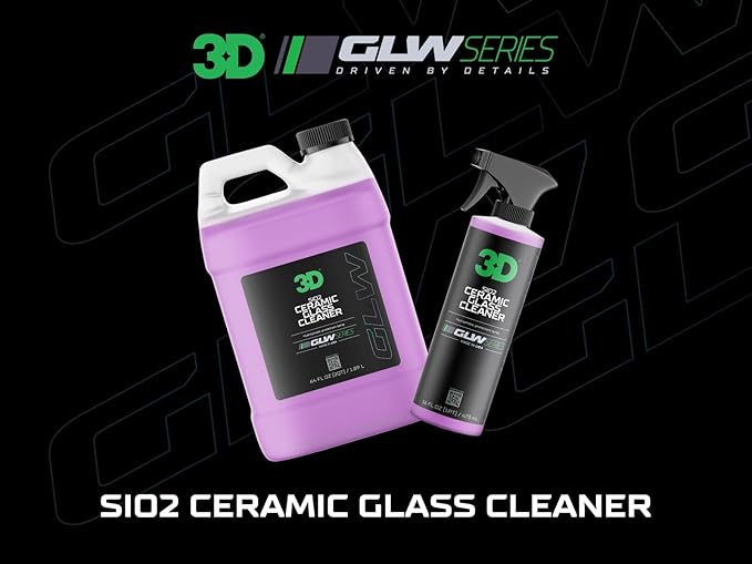 3D SiO2 Ceramic Glass Cleaner, GLW Series | Water & Rain Repellent | All-Weather Protective Ceramic Glass Cleaner | Safe for Tinted, Non-Tinted Windows & Mirrors | DIY Car Detailing | 64 oz