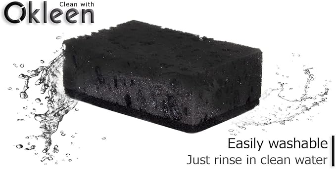 Okleen Black Multi Use Scrub Sponges. Made in Europe. 18 Pack, 4.3x2.8x1.4 inches. Heavy Duty Fiber. Odorless Durable Scrubber for Kitchen and Household Cleaning