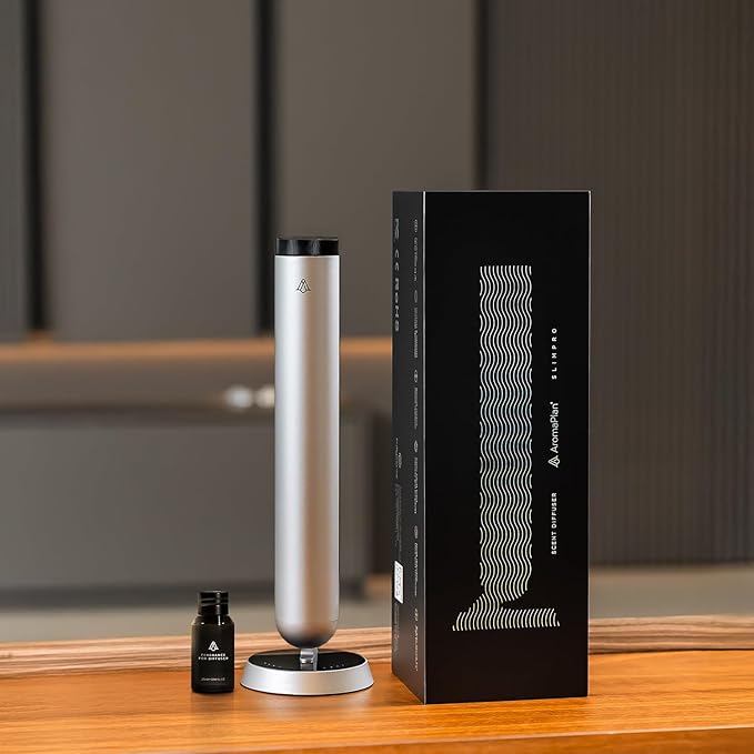 AromaPlan 5-Star Collection Cold Air Diffuser (Fragrance &Sample Set Included) –Recharchable Waterless Diffuser,Brushed Aluminum Body | Remote &Touch Control | Silent,Energy-Saving, 1-Week Battery, Si