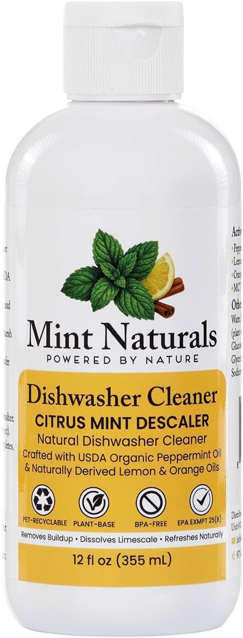 Mint Naturals Clean Cycle Dishwasher Cleaner & Degreaser – Removes Odor, Limescale & Grease Build-Up, Low-Foam Citrus Mint Formula – 12 oz Made in USA