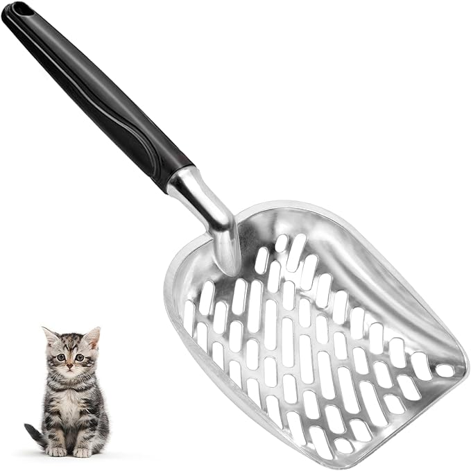 Apidgrowth Cat Litter Scoop,Mesh Shovel,Stainless Steel Metal Scoop,Poop Sifting,Mesh Shovel,Suitable for Cat Litter Box(Black)