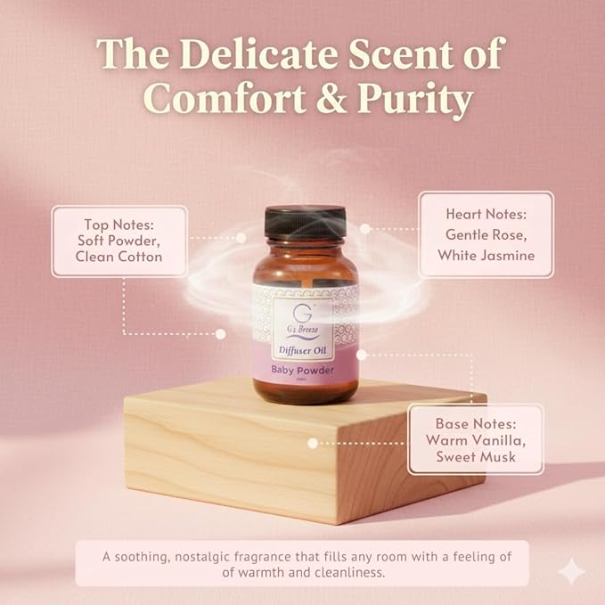 G’s Breeze Smart Diffuser with Refill – Bluetooth & Wi-Fi App Control, Gradient LED Lighting, Adjustable Scent Intensity, Low Noise, 24 Hour, Aromatherapy Diffuser for Home & Office - Baby Powder