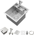 Lordear 15x17 Indoor Outdoor Kitchen Sink with Foldable Faucet Samll Bar Prep 16 Gauge T304 Stainless Steel Single Bowl Basin for Island Camper Wet Bar Prep Mobile Home