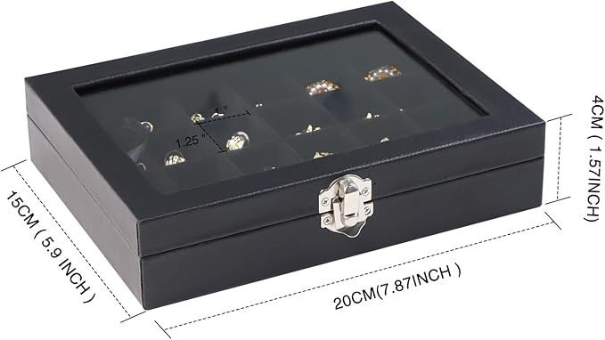 Wudygirl Jewelry Organizer Small Jewelry Box Jewelry Tray with Lid Velvet Earring Organizer Jewelry Earrings Holder Ring Display Storage Ring Box for Women 24 Grid (Black)