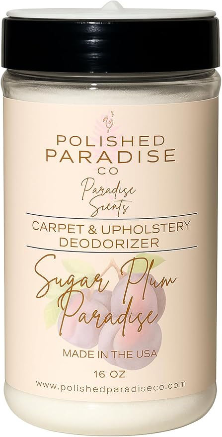 Polished Paradise Co Paradise Scents Carpet and Upholstery Deodorizer, Holiday Christmas Scent Powder for Rugs and Textiles, 16 Oz (Sugar Plum Paradise)