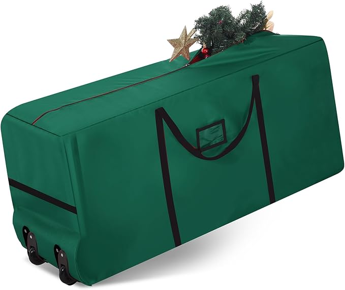7.5 Ft Heavy Duty Christmas Tree Storage Bag 900d Oxford Fabric with Wheels and Reinforced Handles, Durable Xmas Storage Box for Disassembled Holiday Tree (7.5 ft,Green)