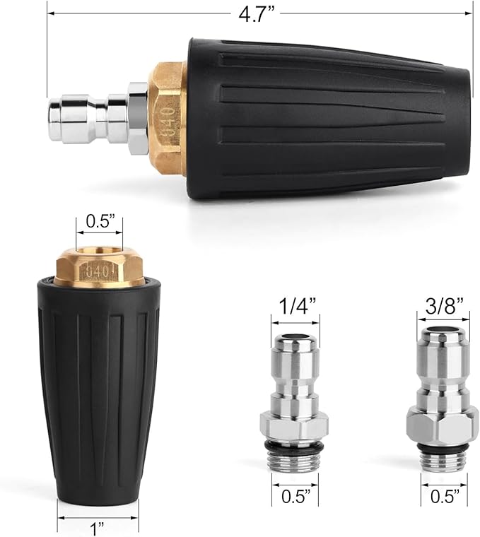 Pressure Washer Tips Turbo Nozzle, 4000 PSI Max. 5000 PSI 360° Rotating Spray Pressure Washer Turbo Tips with 1/4” 3/8” Quick Connect for Garden Car Concrete Brick Vinyl Surface 4.0 GPM 4.0 Orifice