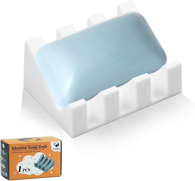 Coipdfty Self Draining Soap Dish Holder,Silicone Soap Dish,for Bathroom,Kitchen, Sponges，Can Extend Soap Life，Keep Soap Bars Dry and Easy Cleaning (White,1-Pack)