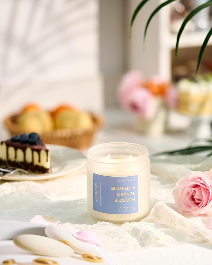 M&SENSE Bluebell Orange Blossom Scented Candle - 11.6oz Natural Soy Wax 70-Hour Burn Time Long Lasting Non Toxic 2 Wick Candle for Home Decor Birthday Gifts Easter Supplies