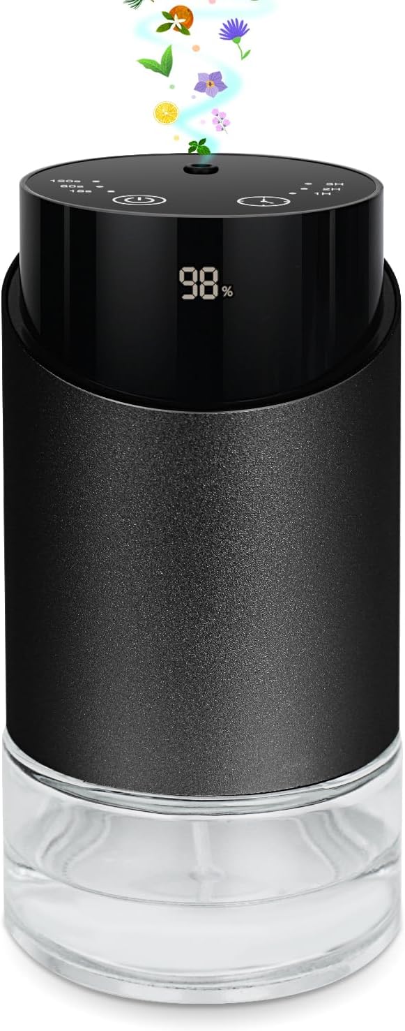 Waterless Essential Oil Diffuser Aromatherapy Scent Diffusers for Home Large Room, Bedroom, Car, Office, Battery Operated Mini Portable Air Freshener, 3 Countdown Timers & 3 Mist Levels