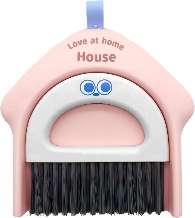 Small Dustpan and Broom Set,Mini Handheld Dust pan with Cleaning Brush Set for Home Desktop, Sofa,Office,Keyboards, Pet Care Household,Camping (Pink)