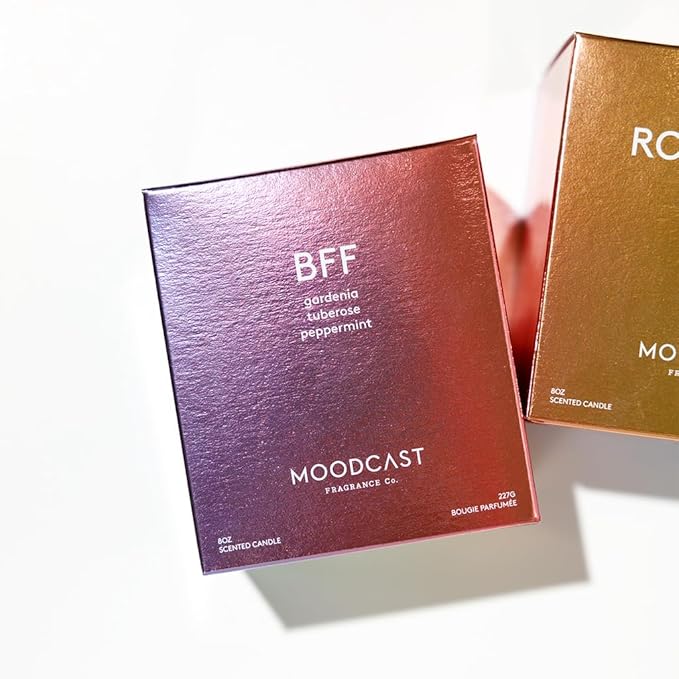 Moodcast BFF Scented Candle - Aesthetic Candle for Home, Gardenia, Peppermint & Tuberose, Clean Coco Wax Blend, Vegan, Paraben Free, 45-Hour Long Lasting Burn - 8oz